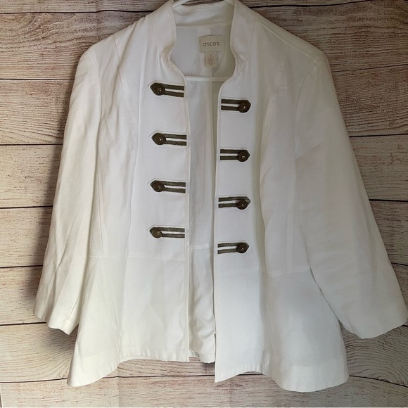 Chicos white military style blazer jacket size M 1 - Picture 1 of 7